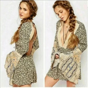 Free People Once Upon a Summertime Boho Bell Sleeve Open Back Romper